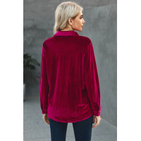 Wine Retro Velvet Pocket Long Sleeve Shirt