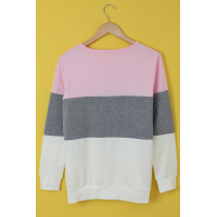 Multicolor Round Neck Long Sleeve Color Block Top