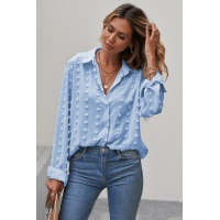 Sky Blue Long Sleeve Button Fuzzy Polka Dot Shirt