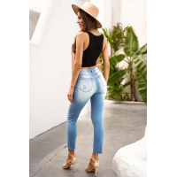 Sky Blue High Waist Ankle-Length Skinny Jeans