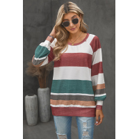 Multi-color Striped Balloon Sleeves Top