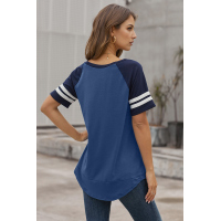 Blue Color Block Contrast Short Sleeve T-shirt