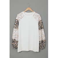 Beige Leopard Print Bubble Sleeve Top