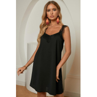 Black V Neck Lace Shoulder Sleeveless Mini Dress