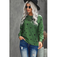 Green Round Neck Star Print Long Sleeve Top