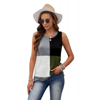 Green Crew Neck Color Block Tank