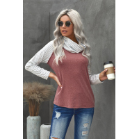 Gray Cowl Neck Stripe Splice Casual Long Sleeve Top