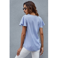 Sky Blue V Neck Short Sleeve Tee