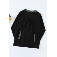 Black Long Sleeves Front Embroidery Blouse