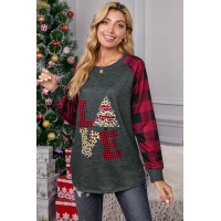 Red Plaid Christmas Print Long Sleeve Top