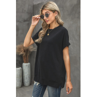 Black Round Neck Short Sleeve Solid Color Tee