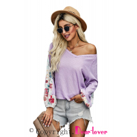 Purple Contrast Eyelet Thermal Knit Top