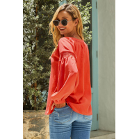 Orange Inspired Button Up Peasant Top