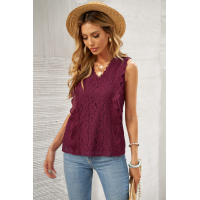 Wine Red Lace V Neck Tank Top