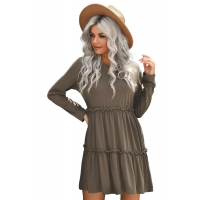 Long Sleeve Ruffled Solid Swing Mini Dress