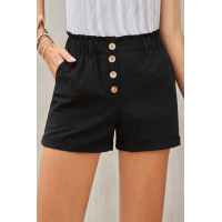 Black Cuffed High Waist Shorts