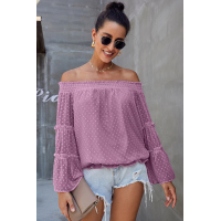 Mauve Swiss Dot Off The Shoulder Top