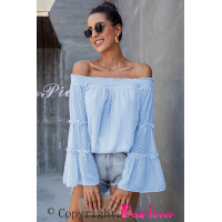 Sky Blue Swiss Dot Off The Shoulder Top