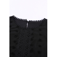 Black Polka Dot Lace Lantern Sleeve Blouse