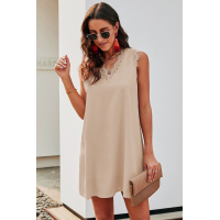 Apricot Eyelash V Neck Sleeveless Shift Mini Dress