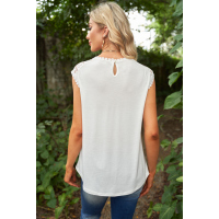 White Sleeveless Top with Lace Detail