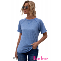 Blue Heathered Round Neck T-shirt