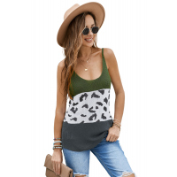 Green Colorblock Spotted Splicing Knit Tank