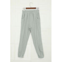 Gray Linen Pocketed Elastic Waistband Joggers