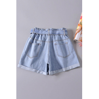 Light Blue Paper Bag Waist Denim Shorts