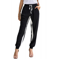 Black Casual Striped Drawstring Pants