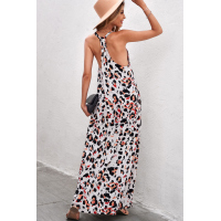 Leopard Sleeveless Cut-out Pocketed Maxi Dress