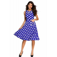 Blue Polka Dot Bohemain Print Dress with Keyholes