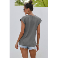 Gray Short Sleeve Printed Neck Shift Blouse