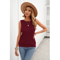 Wine Red Crisscross Hollow-out Knit Tank Top