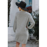 Gray Mock Neck Lantern Sleeves Sweater Dress