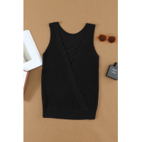 Black Crisscross Hollow-out Knit Tank Top