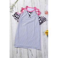 Striped Leopard Patchwork Cold Shoulder T-shirt