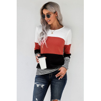 Stylish Colorblock Splicing Stripes Top