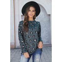 Leopard Print Pullover Long Sleeve Top with Slits