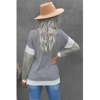 Splicing Sleeve Gray Knit Top