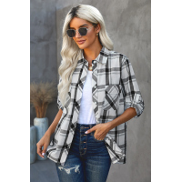 Plaid Curved Hem Pocket Tab-Sleeve Shirt 