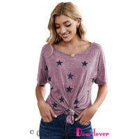 Dark Pink Star Print Short Sleeve T-shirt 