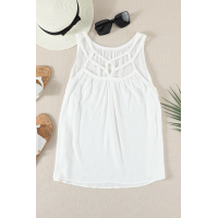 White Hollow-out Tank Top