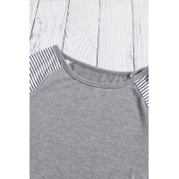 Gray Color Block Short Sleeve Loose Fit Top