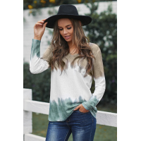 Color Block Tie Dye Pocketed Knit Long Sleeve Top