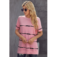 Pink Tie-dye Stripe Casual T-Shirt