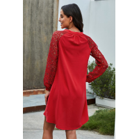 Red Lace Long Sleeves Shift Above Knee Dress