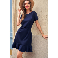 Blue Tassel Ruffle Short Sleeve Mini Dress