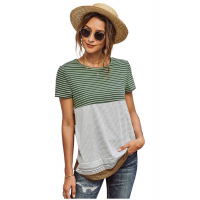 Green Striped Colorblock Tee