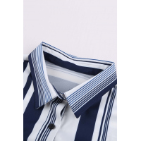 White Navy Striped Short Sleeve Button Shirt